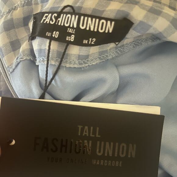 Fashion Union Tall Gingham Picnic Peplum Hem Lace Up Feminine Midi Dress NWT 8T - Picture 7 of 7